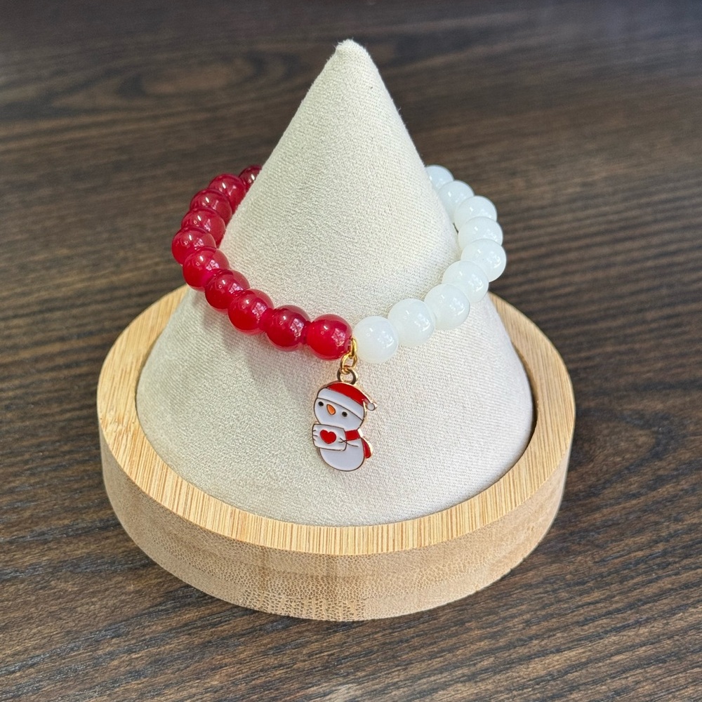 Snowman Charm Kids Bracelet - Red and White